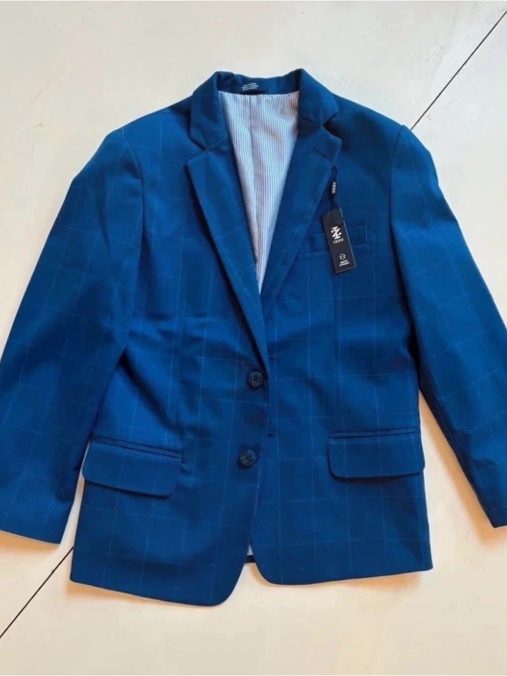 Izod Boys 10 Deep Blue Windowpane Sport Coat Blazer